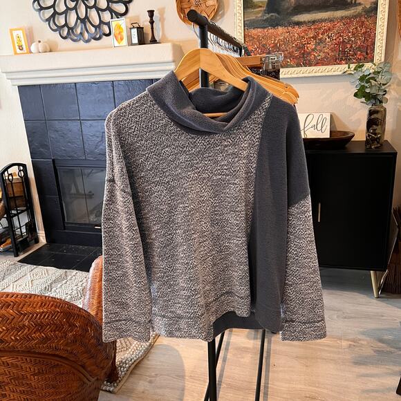 J Jill Pullover Womens Size Large Blue & White Marled Colorblock Cowl Neck - Picture 16 of 16